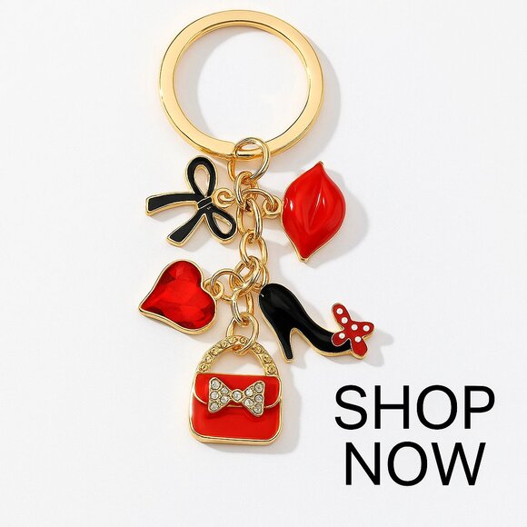 ✨ Red Lips Heart Purse Charm Keychain | Cute Fashion Accessory | Bow & Heel Bag - Picture 2 of 2